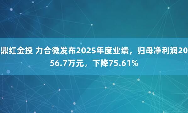 鼎红金投 力合微发布2025年度业绩，归母净利润2056.7万元，下降75.61%