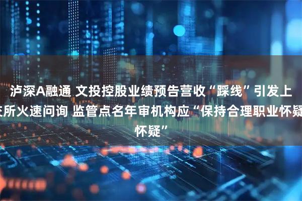 泸深A融通 文投控股业绩预告营收“踩线”引发上交所火速问询 监管点名年审机构应“保持合理职业怀疑”