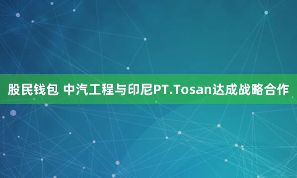 股民钱包 中汽工程与印尼PT.Tosan达成战略合作